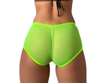 Short Booty vert fluo transparent en maille