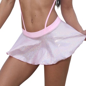 Pink Holographic Extreme Ruffle Mini Skirt - Stripper Wear - Exotic Wear - Club Wear - Pole Dancing - Rave Wear - Festival Wear
