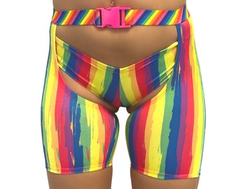 Polainas arcoíris - Ropa de stripper - Ropa exótica - Ropa rave - Ropa de festival - Ropa de Coachella - Club - Orgullo - Mes del Orgullo - LGBTQ - Polainas