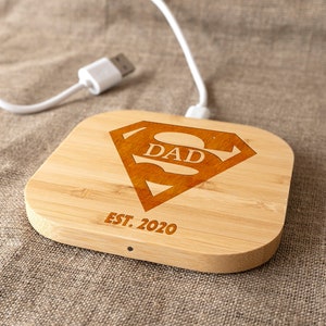 Fathers Day Gift SUPERDAD Wireless Charger Pad Personalized Engraved Gift for Dad Super Dad Gifts Qi Charger Samsung iPhone compatible