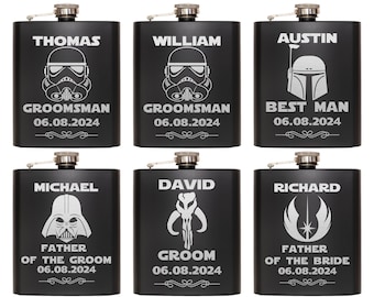 Star Wars Groomsmen Gifts, Groomsman StarWars Flask, Personalized Groomsmen Flasks 7oz, Best Man Gift Black Hip Flask, Bachelor Party Flasks