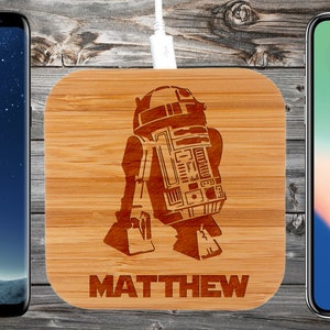 R2D2 houten draadloze Qi Charger Star Wars houten geschenk vriendje gepersonaliseerde aangepaste bamboe lader iPhone Samsung Galaxy beste gift voor hem