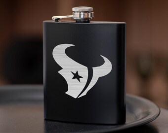 Houston Texans Flask 7oz Personalized Gift for Husband Black Hip Flask Great Gift for Dad / American Football Team Gift for Him