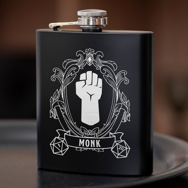 Monk Class DnD Hip Flask 7oz Gift for dnd Party, Great Gift Idea for DnD Lovers / Stainless Steel Flask / dnd Gift For Players