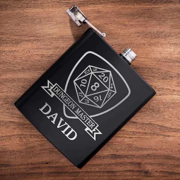 Dungeon Master Flask 7oz / Great Gift for DM / Great Gift Idea for DnD Lovers Stainless Steel Flask / Dungeon and Dragons Personalized Gift