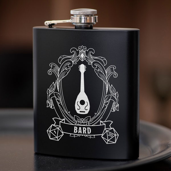Bard Class DnD Hip Flask 7oz Gift for dnd Party, Great Gift Idea for DnD Lovers / Stainless Steel Flask / dnd Gift For Players