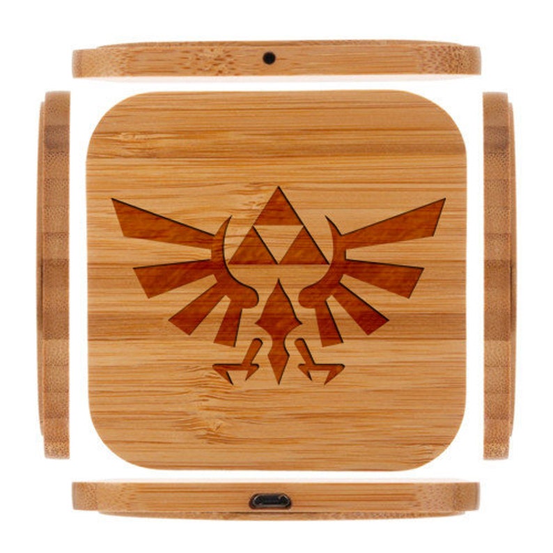 Legend of Zelda Triforce Wooden Wireless Charger, Personalized Bamboo