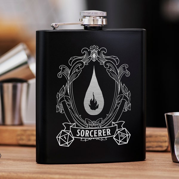 Sorcerer Class DnD Hip Flask 7oz Gift for dnd Party, Great Gift Idea for DnD Lovers / Stainless Steel Flask / dnd Gift For Players