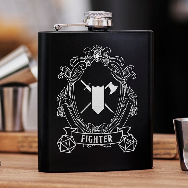 Fighter Class DnD Hip Flask 7oz Gift for dnd Party, Great Gift Idea for DnD Lovers / Stainless Steel Flask / dnd Gift For Players
