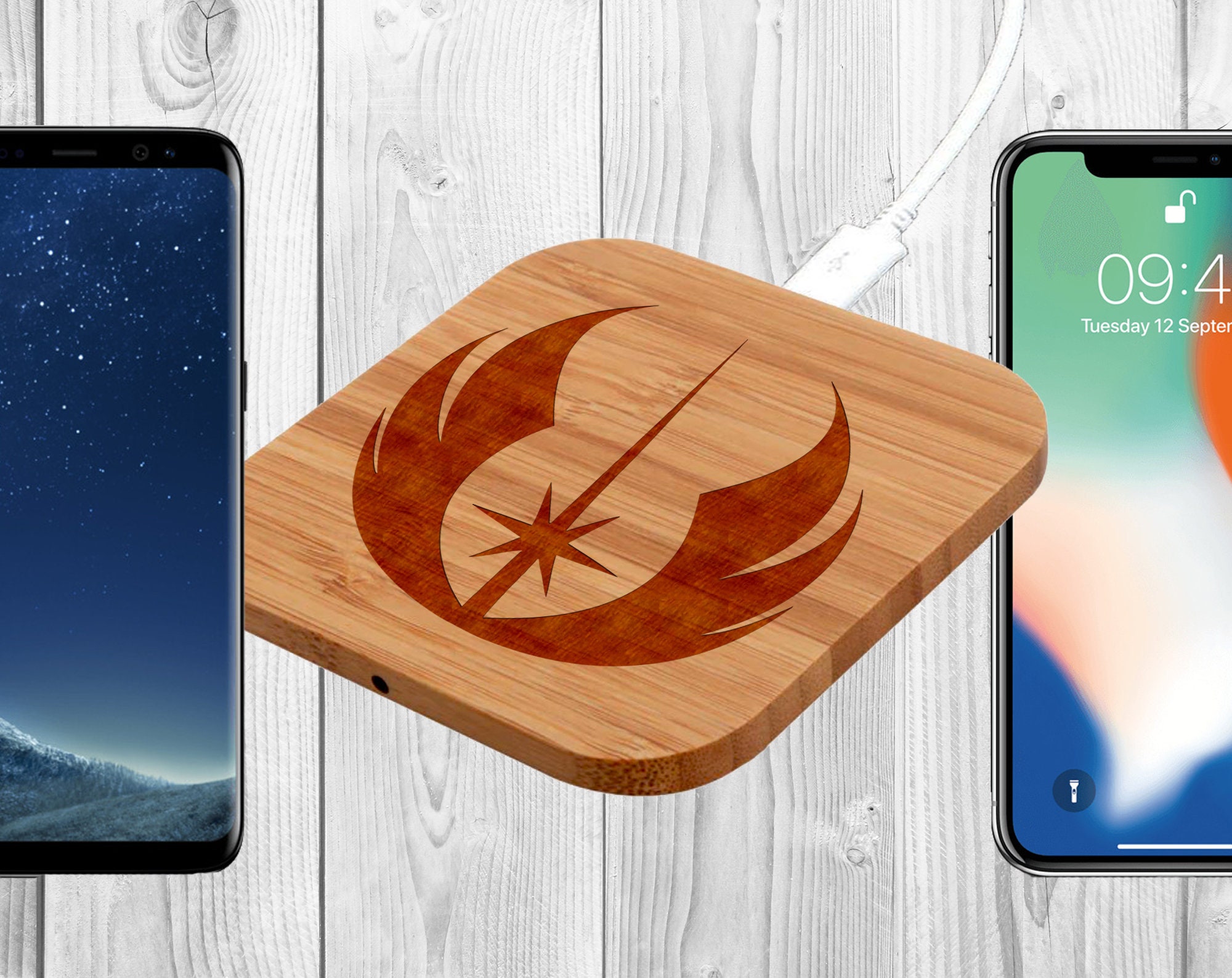 Star Wars Wooden Wireless Qi Charger Jedi Order Wooden Gift - Etsy