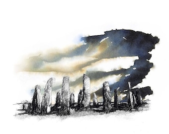 Standing stones | Limited edition fine art print from original drawing. Free shipping.