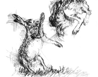 Brown hare March madness | Original single artwork. Free shipping.