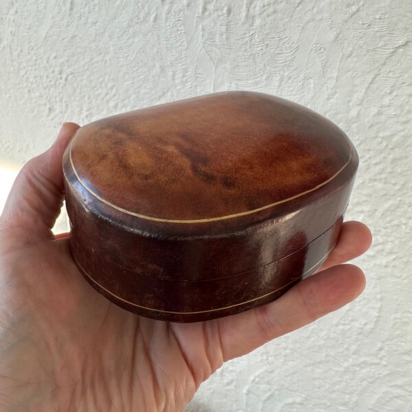 Vintage Brown Italian Leather Box for Jewelry or Trinkets Excellent Condition circa 1970