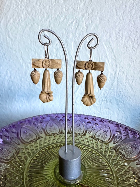 Antique Victorian Grand Tour Carved Lava Earrings 