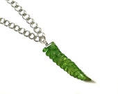 Mens botanical gift, Unisex fern necklace, Green natural pendant for him, plant jewelry with chain next to the neck