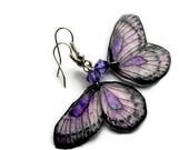 Dangle wings Purple Butterfly wing earrings, handmade gift for her, Purple dangles bug Jewelry gift girl, Romantic gift woman purple jewelry