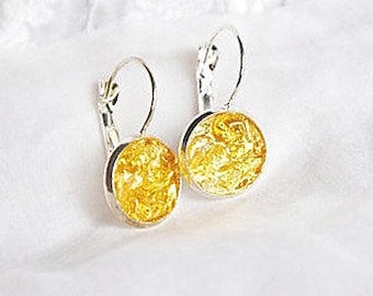 Raw Citrine jewelry, gift for woman Lucite stone earring, gift crystal jewelry Birthstone November Bright gift idea for wife shimmer jewelry