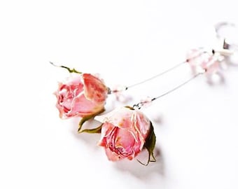 Engelse tuin rozen sieraden, Boho Bengelen roos oorbellen, Shabby bungel cadeau, Roze roos bungelen, mooie bloemen sieraden, vrouwen cadeau Boho