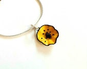Yellow poppy charm necklace, small anemone floral stud earrings and pendant, unique flower  women gift