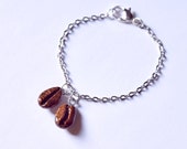 Love coffee gift bracelet with real coffee bean, bangle jewelry gift, charm coffee lover gift, Silver and copper coffee art bracelet for her