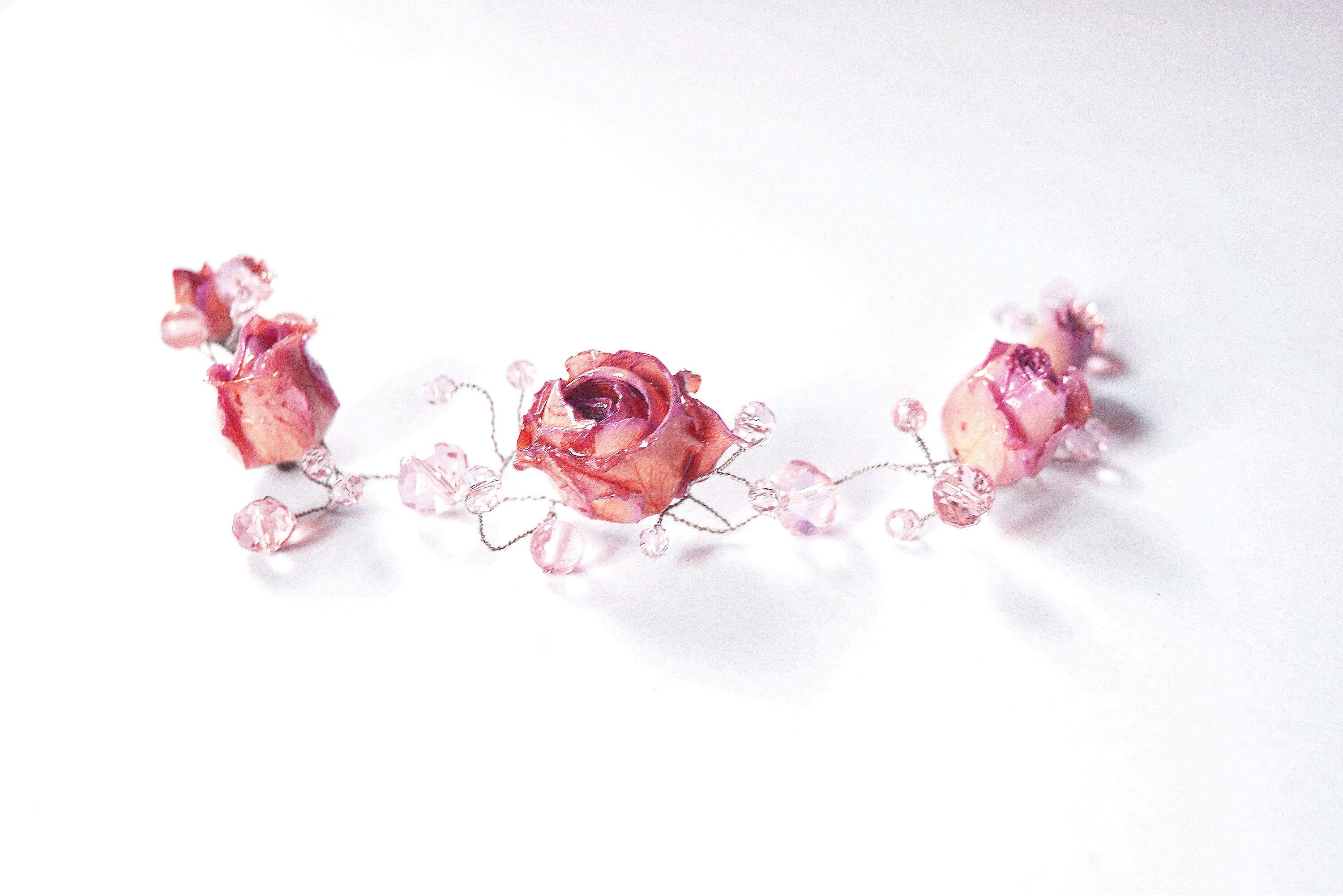 Real rose crown wedding hair piece Pink Bridal Hair Vine Etsy