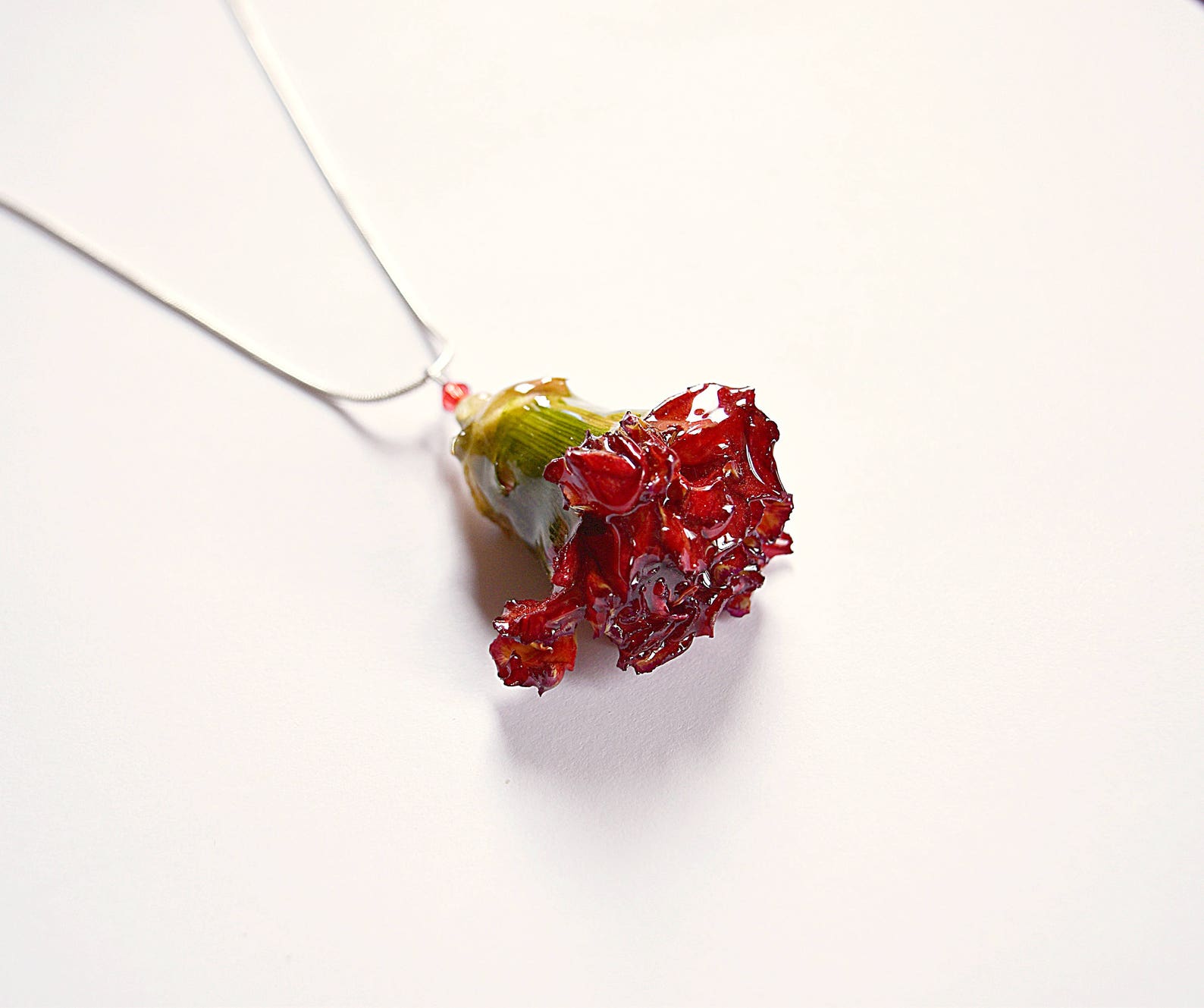 Real carnation red floral pendant gift flower necklace Eco Etsy