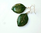 Green leaves dangle earrings, real rose leaf and resin jewelry, nature lovers gift, natural plants Christmas Birthday and Anniversary gift