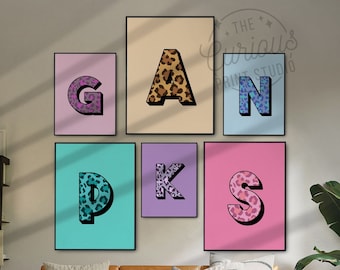 Stampa di lettere in grassetto, alfabeto personalizzato (leopardo), arte murale personalizzata, A5 A4 A3 A2 A1, decorazioni per la casa personalizzate, stampa moderna eccentrica, stampa animalier