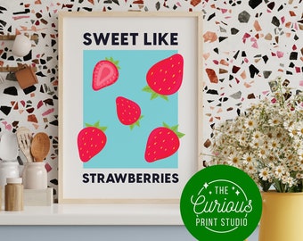 Stampa dolce come fragole in A2 A3 A4 A5 A6, stampa fragola, stampa frutta astratta, poster botanico, stampa cucina, stampa curiosa