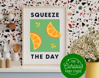 Stampa Squeeze The Day in A2 A3 A4 A5 A6, Stampa arancione, Stampa astratta di frutta, Poster botanico, Stampa cucina, Studio di stampa curioso