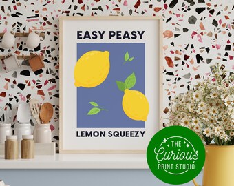 Easy Peasy Lemon Squeezy Print in A2 A3 A4 A5 A6, Stampa di limone, Stampa di frutta astratta, Poster botanico, Stampa cucina, Studio di stampa curioso