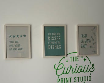 Stampe Kitchen Trio - Decorazioni per la cucina - Decorazioni murali per la cucina - Stampa tipografica divertente - Poster con citazioni sulla cucina - A6 4x6 5x7 A5 8x10 A4 A3 (SENZA CORNICE)