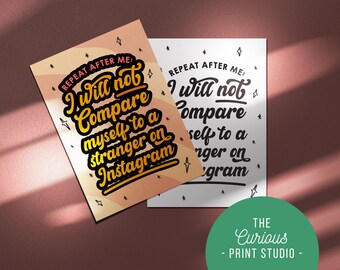 Non mi paragonerò a uno sconosciuto su Instagram Stampa, a colori o in bianco e nero, A2 A3 A4 A5 A6, Decorazioni per la casa, Curious Print Studio UK