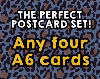 A6 Postcard Print Variety, Post Card Bundle, Greetings Card, Bright Vibrant Prints, Mini A6 Print, Selection of Prints, Curious Print Studio