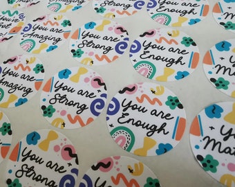 Abstract Affirmation Stickers, Packaging Labels, Positivity Packaging, Praise Stickers, Happy Stickers, 37mm or 45mm stickers