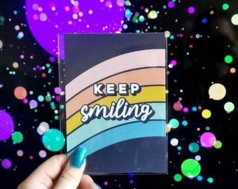 Blijf glimlachen, positiviteit kunst aan de muur, A6 A5 A4 A3 A2 print, wees gelukkig, zelfliefde, positief woondecoratie, empowerment, zelfbevestiging