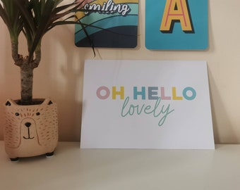 Oh Hello Bella Stampa, A2 A3 A4 A5 A6, Lettering A Mano, Decorazioni Per La Casa, Stampa Tipografica, Boho, Pastello Morbido, Arte da parete, Galleria Muro, Arte Unica