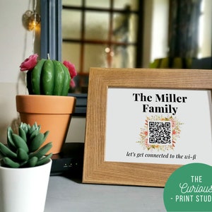 Wi-Fi QR Code Print, A5 Print, 5 x 7&quot;, WiFi Print, QR Code, Floral, Personalised WiFi Sign, Custom Network Sign, New Home, Welcome Sign