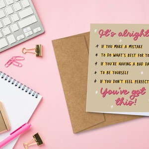 Tienes esta tarjeta, está bien, las cosas mejorarán, tarjeta inspiradora, tarjeta de felicitación de tranquilidad, tarjeta motivacional, impresión curiosa