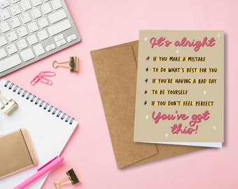 Hai questo biglietto, va bene, le cose andranno meglio, biglietto di ispirazione, biglietto di auguri di rassicurazione, biglietto motivazionale, stampa curiosa
