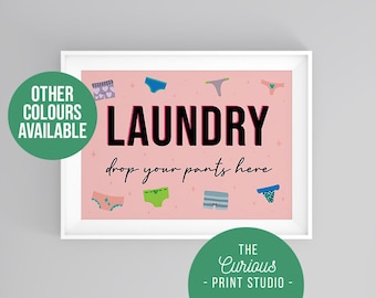 Laundry, Drop Your Pants Here Print, A2 A3 A4 A5 A6, Home Decor, Wash Room, Hand Drawn Print, Bold Funny Prints, Humerous Art, Curious Print