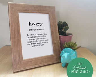 Hygge Definition Print in A5 A4, Minimal Black and White Print, Type Poster, Modern Interior Print, Living Room Prints, Curious Print Studio