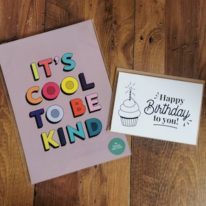 Wenskaart en printbundel, gedurfde levendige print, kaarten voor gelegenheden, Just To Say-kaart, Curious Print Studio UK