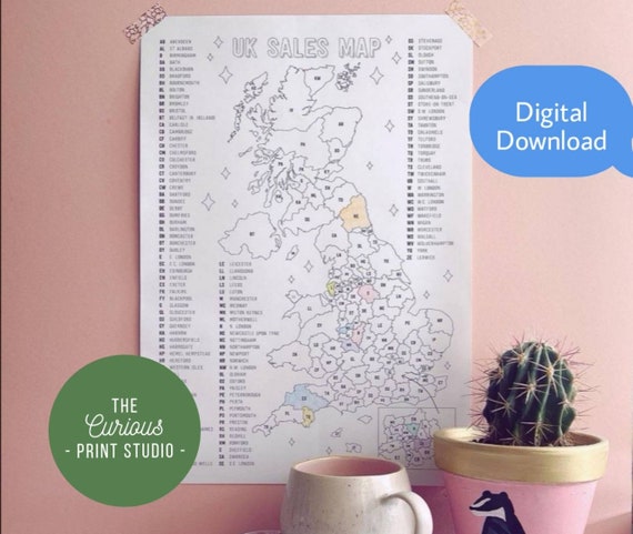 UK Postcode Sales Map DIGITAL DOWNLOAD, Small Business Tracker, Sales Tracker, Colour In Uk Map, Postcode Map, Uk Sales Tracker