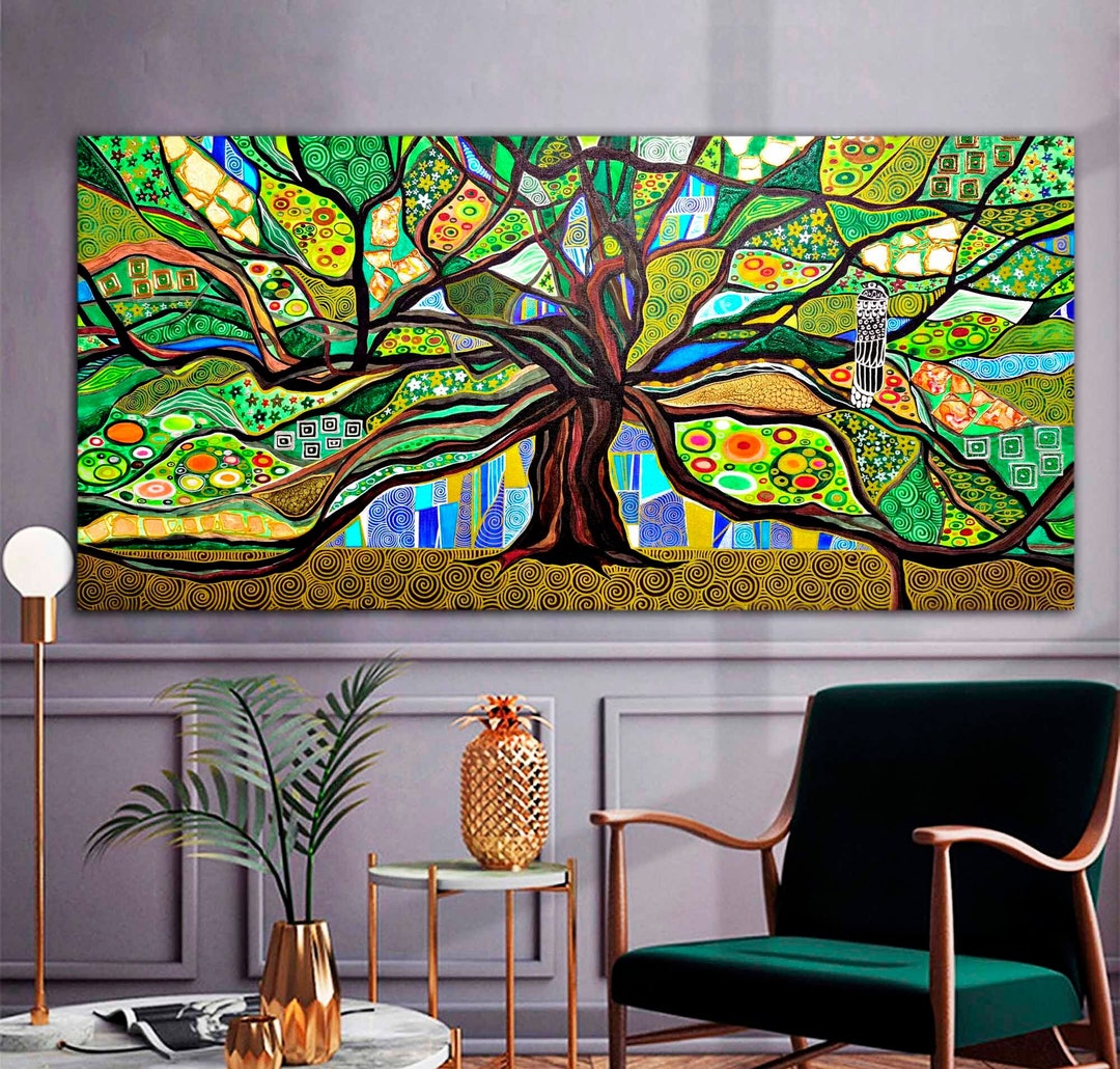Tree of Life Large Painting on Canvas Original, Abstract Tree of Life