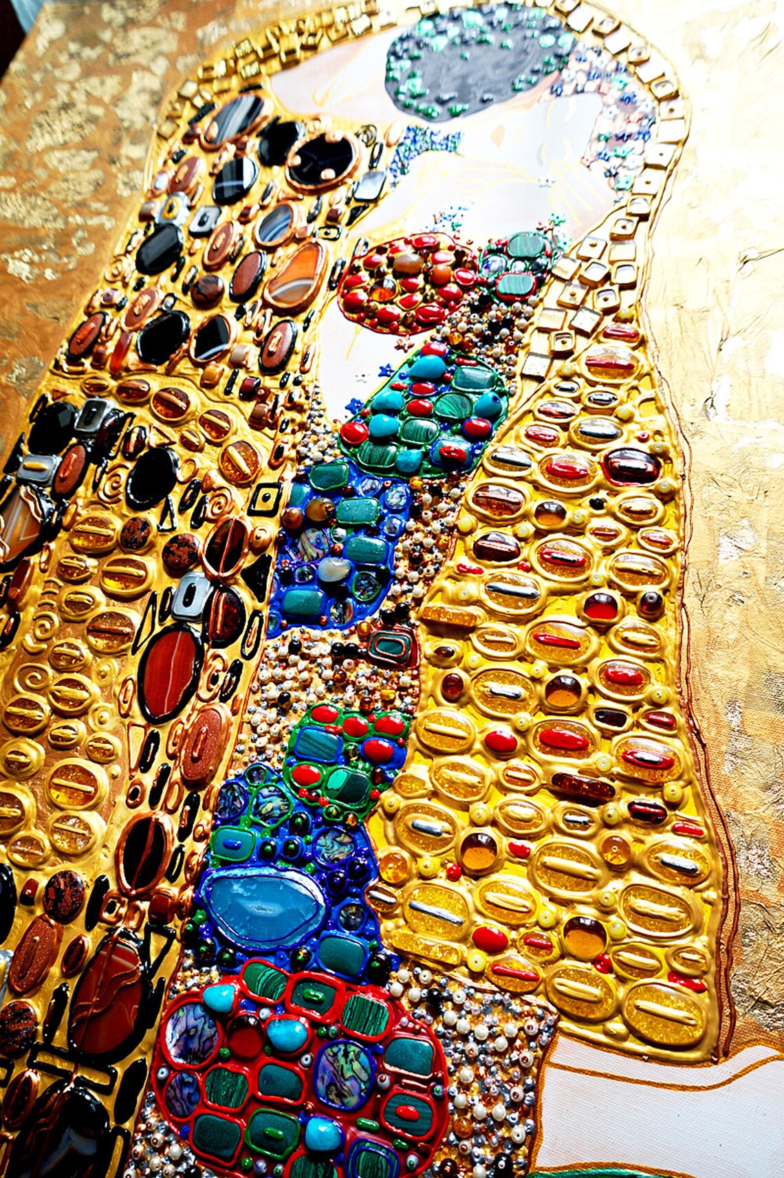 Kiss Gustav Klimt GEMSTONES Mosaic Art Nouveau Wall Art Couple Portrait