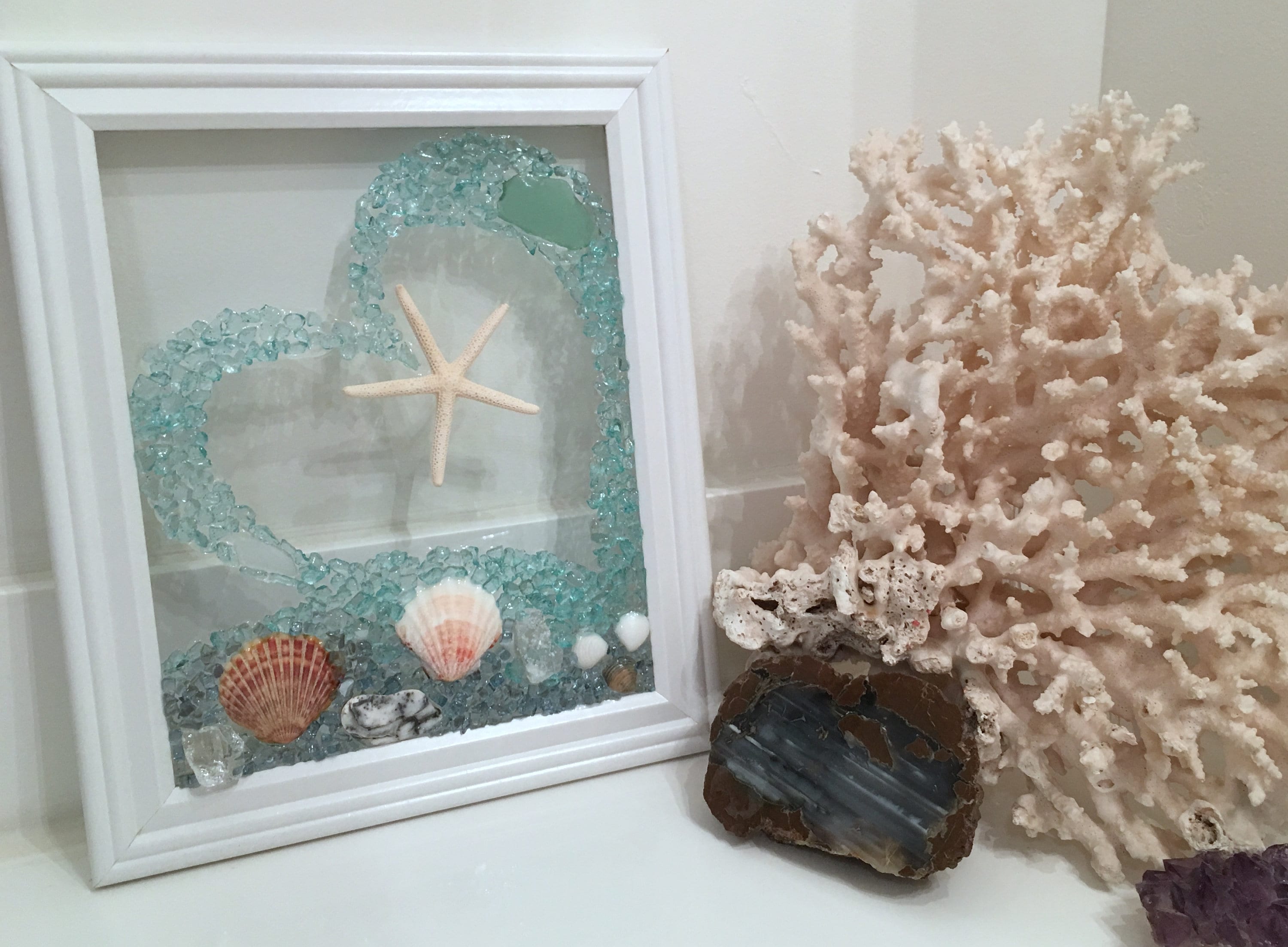 Beach decor, sea glass art, bathroom art, beach house, sea glass, Wave