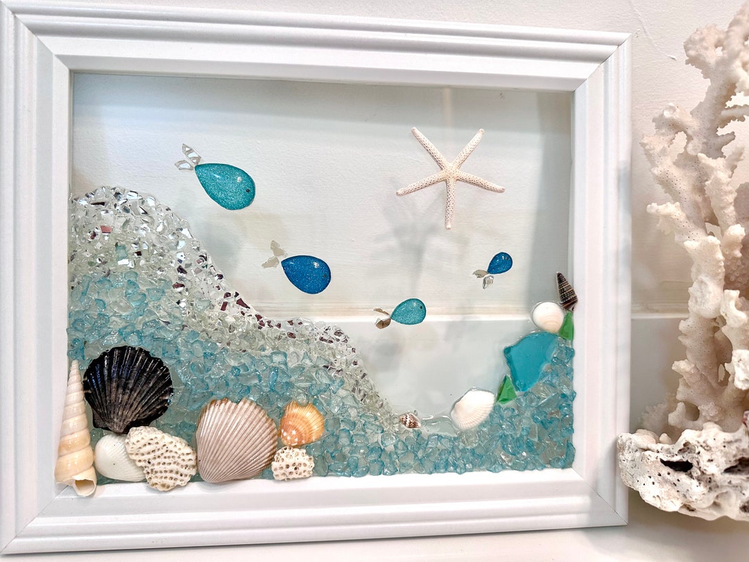 Beach Decor, Sea Glass Art, Bathroom Art, Beach House, Beach Glass