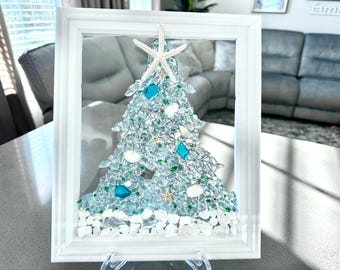 Christmas tree beach decor, sea glass, Christmas tree gift, Christmas decor, beach decor, coastal Christmas, beachy Christmas hostess gift