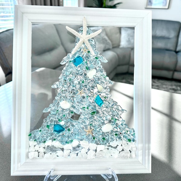 Christmas tree beach decor, sea glass, Christmas tree gift, Christmas decor, beach decor, coastal Christmas, beachy Christmas hostess gift